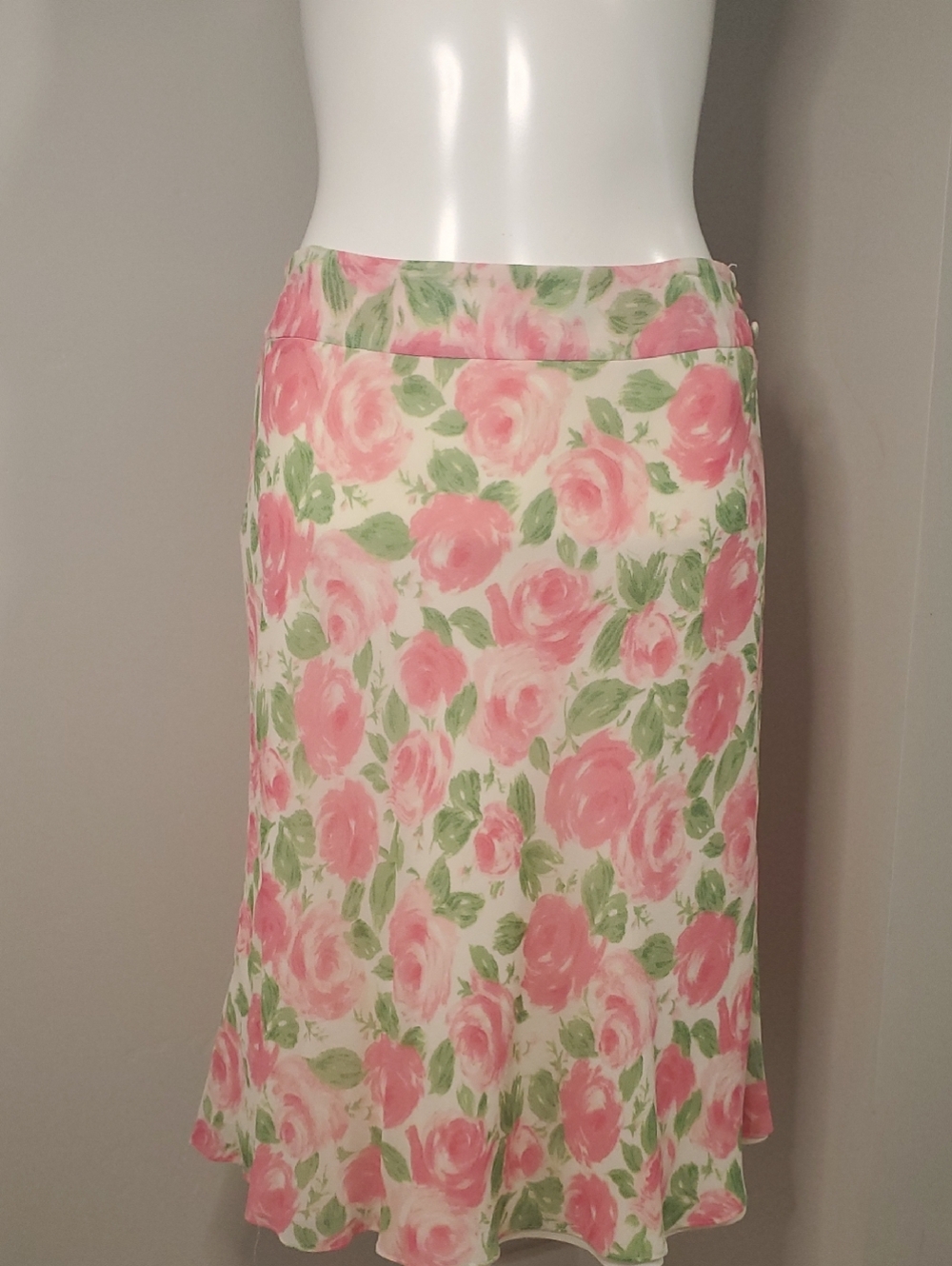 Ann Taylor Pink and Green Floral A-Line Skirt